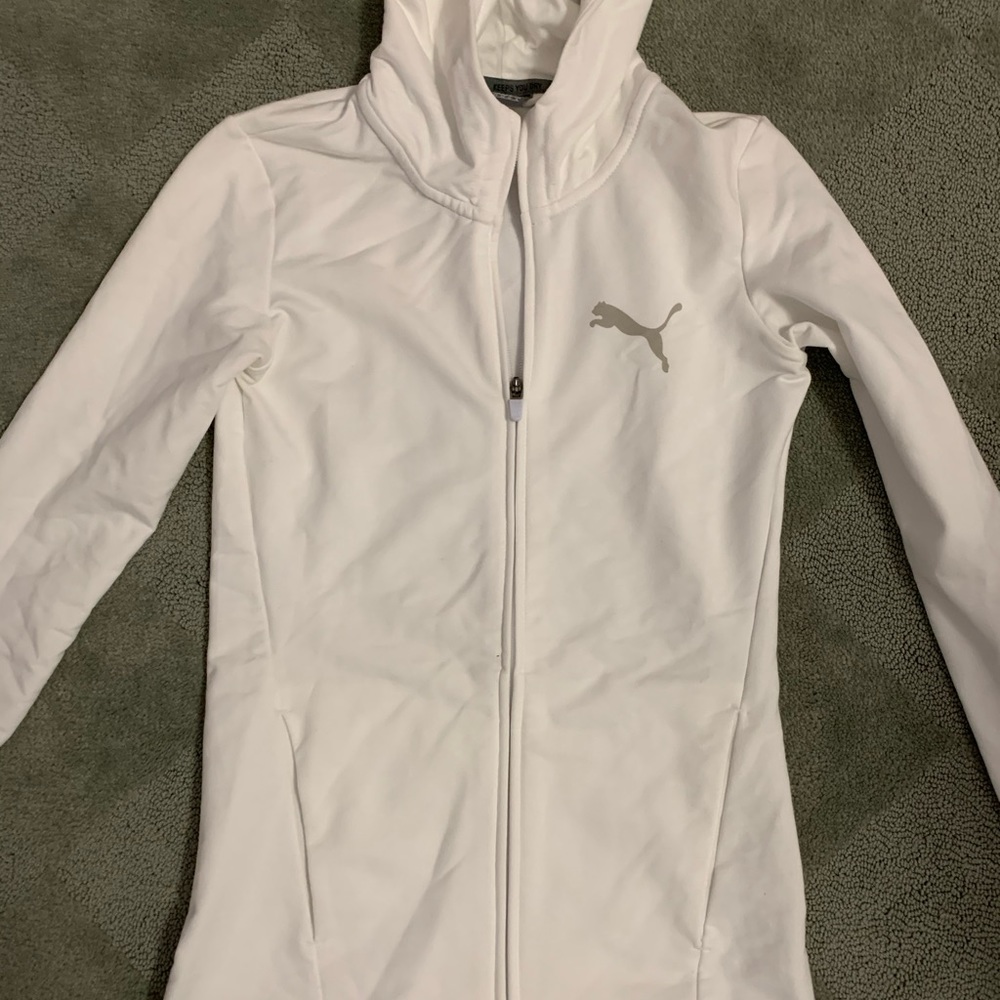 White PUMA hooded workout jacket